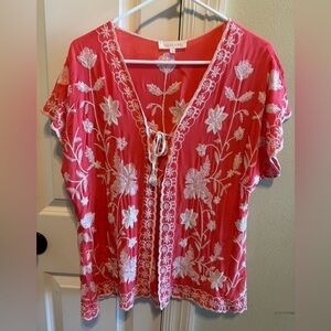 Solitaire Embroidered Anthro Cardigan Short Sleeve Sz L